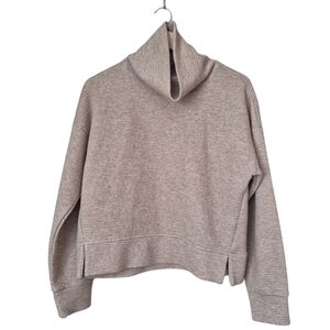 Calla Heathered Brown Cowl Neck Ribbed Sweatshirt Medium